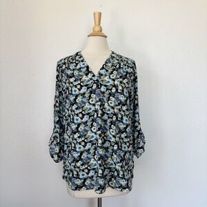 Black Blue & Grey Watercolor Long Sleeve Blouse